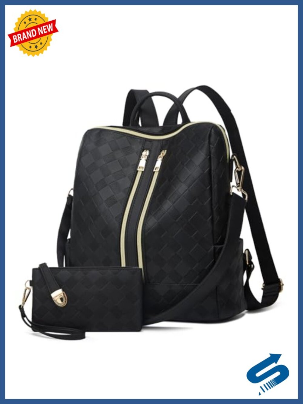 PU Leather Convertible Backpack Purse Set for Women Travel Daypack